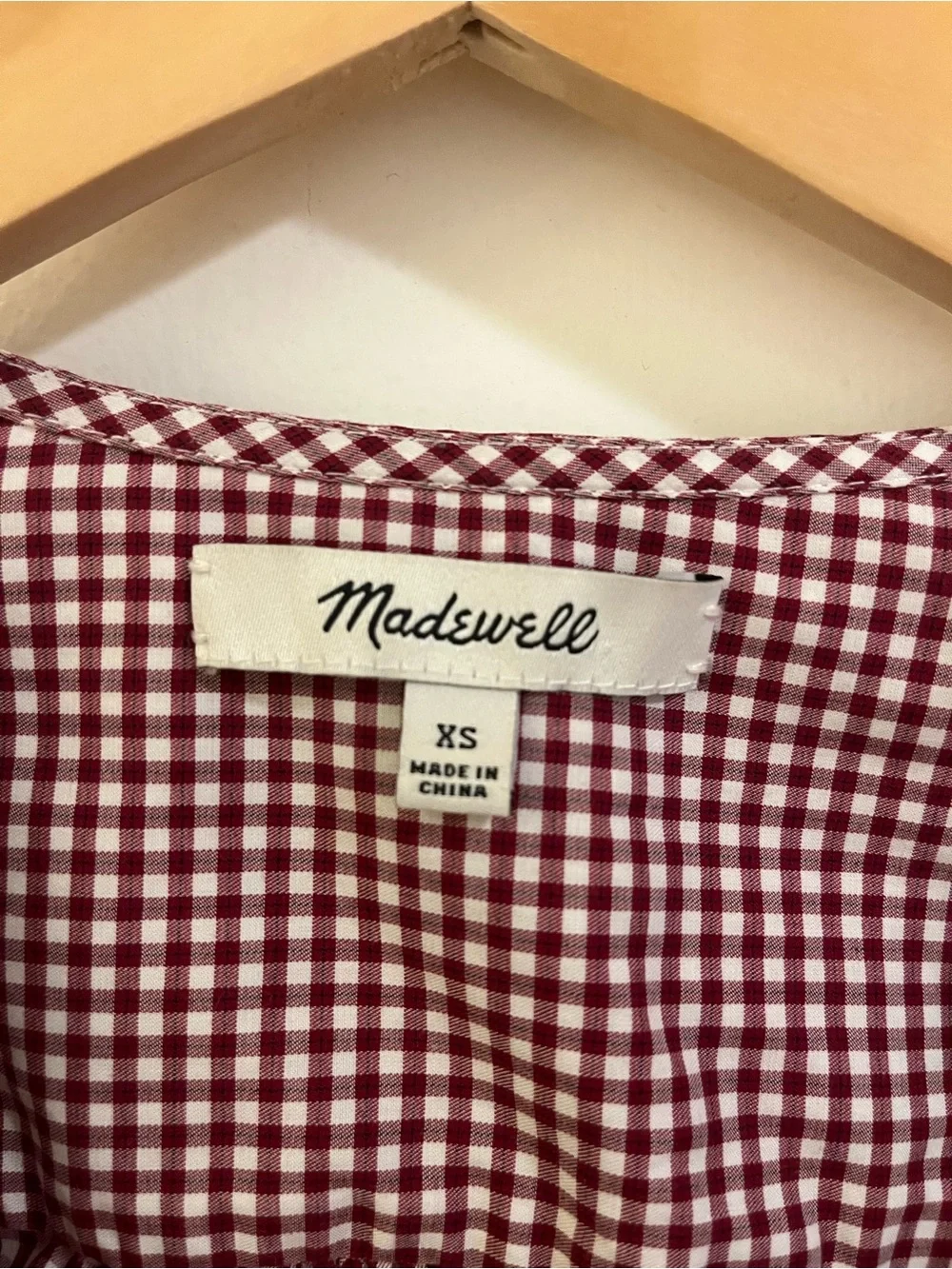 Madewell Maroon Gingham Wrap Top with Tie Waist